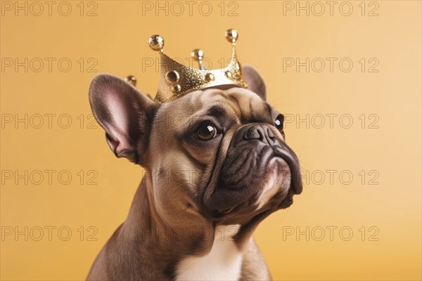 French Bulldog dog with golden crown. KI generiert, generiert AI generated