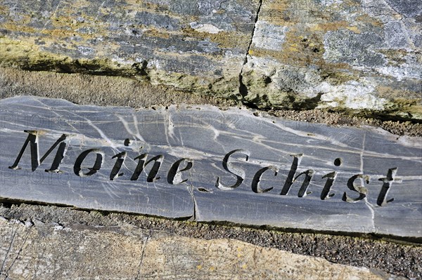 Moine schist rock fragment, part of the Knockan Puzzle at the Knockan Crag National Nature Reserve,