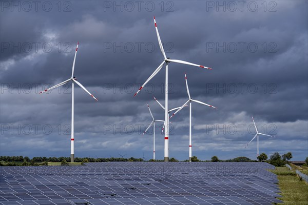 Solar park and wind farm near Morschheim, part of the municipality of Kirchheimbolanden,
