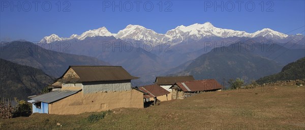 Farmhouses near Ghale Gaun and Manaslu Range, Nepal, Asia