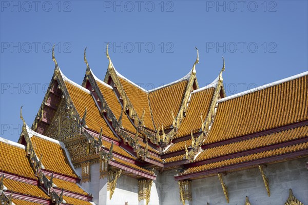 Roof decoration at the Uposatha Hall, Ubosot, the roof is staggered in three tiers and covered with