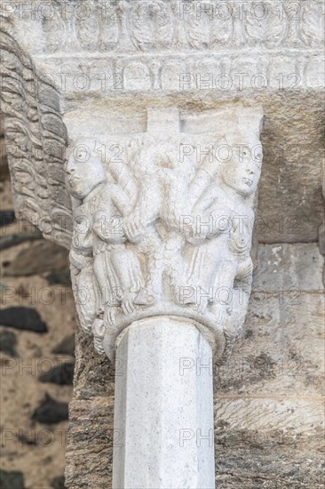 St Michael Abbey, Sacra di San Michele, Italy. Gargoyle monster sculpture, 11th Century