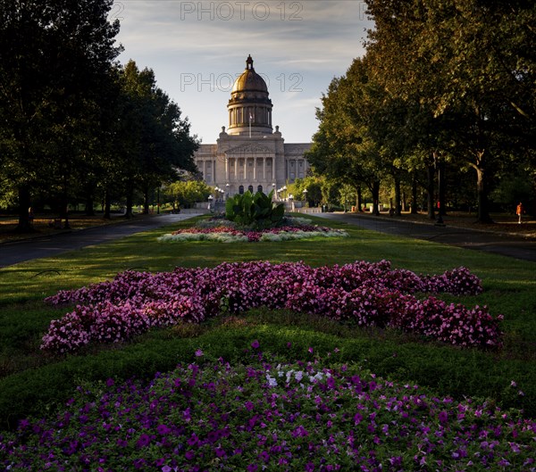 Cultivated flowers beautify the grounds around the state capital of Kentucky at Frankfort