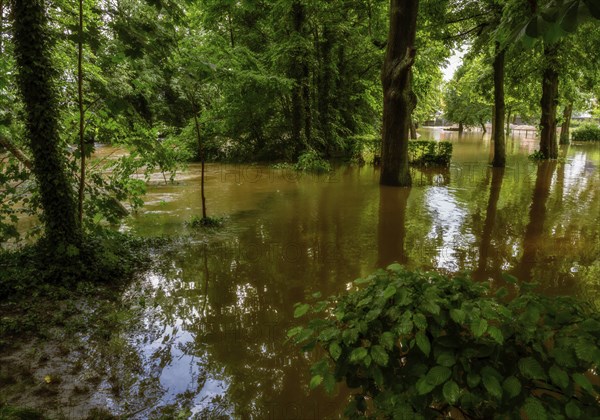 Flooded landscape after heavy rain in Schrobenhausen