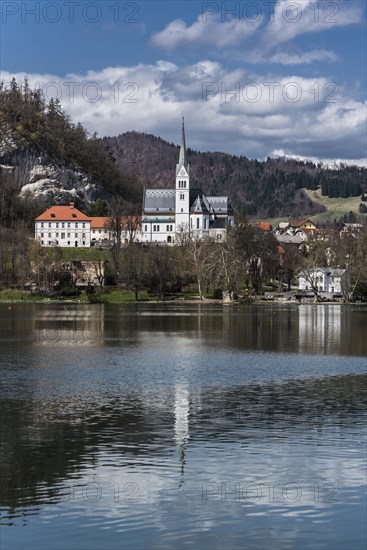 Bled, Slovenia, 04 11 2018: View over Bled lake, the castle and mountains, Europe