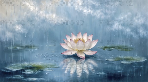 Illustration of a water lily in the style of a painting on canvas. Dirt and traces give the image a