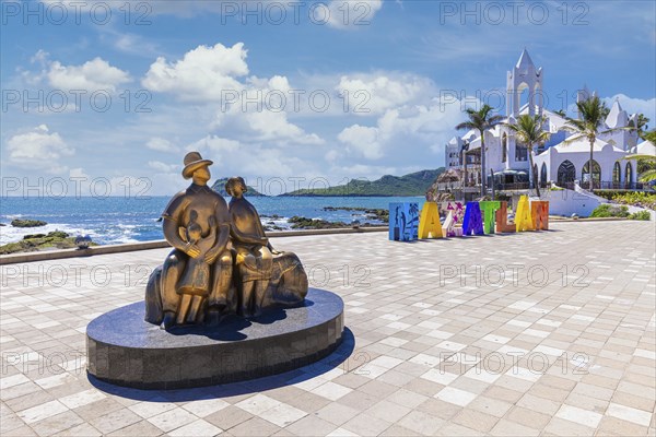 Mazatlan, Mexico, 10 September, 2021: Big Mazatlan Letters at the entrance to Golden Zone (Zona