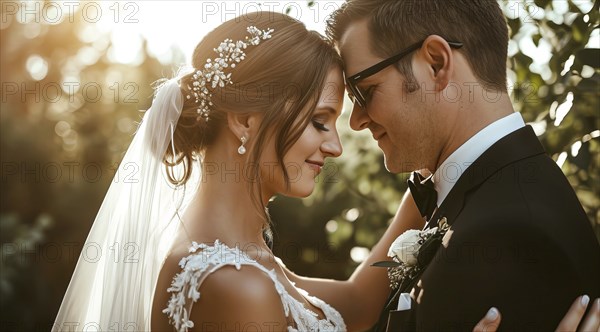 Outdoors luxury wedding and honeymoon time with bride and groom on the scenic beach ceremony, AI