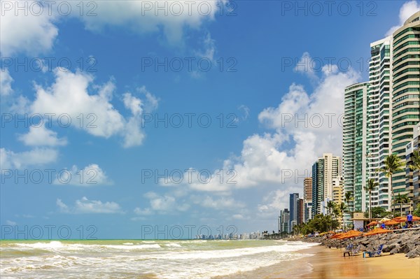 Famous Boa Viagem beach with its seaside buildings in the city of Recife, state of Pernambuco,