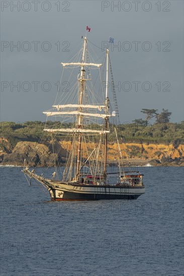 Large traditional sailing boat in a bay on the Atlantic. Camaret sur mer, Crozon, Finistere,