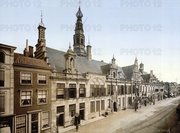 The town hall of Leyden, Leiden, Holland, ca 1895, Historical, digitally restored reproduction from