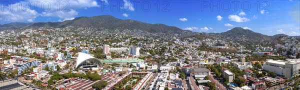 Mexico, Acapulco panoramic skyline view near Zona Dorada Hotel Zone and tourist beaches, Central