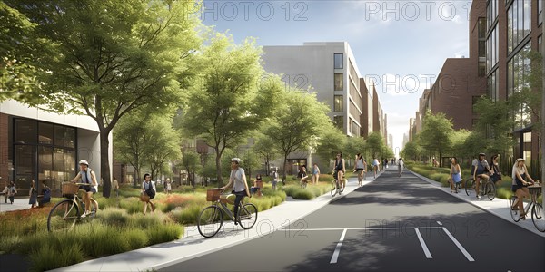 3d model render showcasing an urban neighborhood boasting ecological zero waste infrastructure with