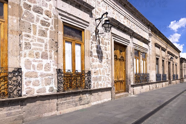 Morelia, Michoacan, colorful streets and colonial houses in Morelia historic city center, one of
