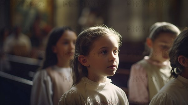 Young girls gather in the church for the choir singing, generatvie AI, AI generated