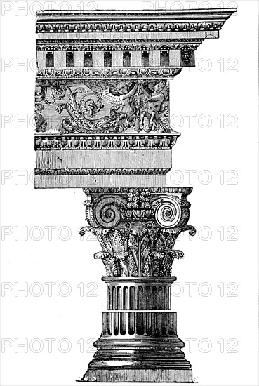 Architecture, Corinthian column, Historical, digital reproduction of an original from the 19th