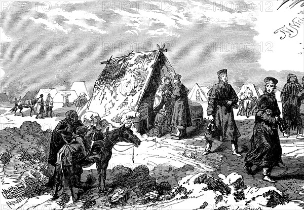 Englishmen fetching food from French sutlers, 1855, Crimean War, Historical, digital reproduction
