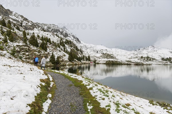 Bettmersee, mountain lake, winter, snow, hiking, tourism, Bettmeralp, Valais, Switzerland, Europe