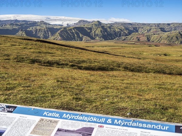 View of glacier Myrdalsjökull, road to Pakgil, Iceland, Europe