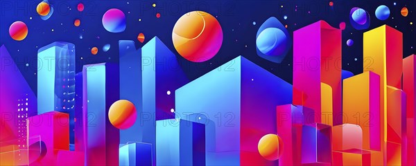 Modern abstract cover template with vibrant perspective 3d geometric prism shapes, AI generated