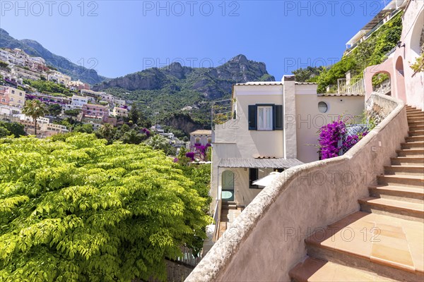 Scenic views of Positano Italian colorful architecture and landscapes on Amalfi Coast in Italy