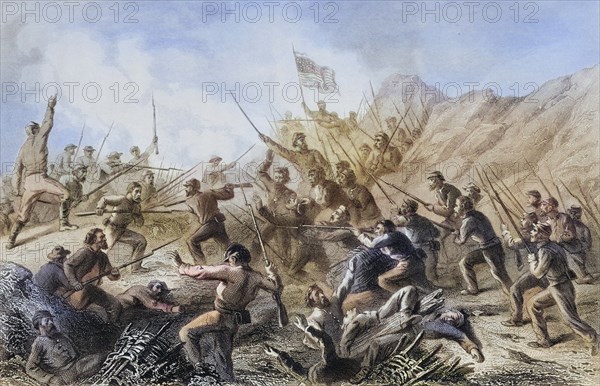 Siege of Vicksburg, Mississippi 1863. Battle in a crater created by a mine explosion among the