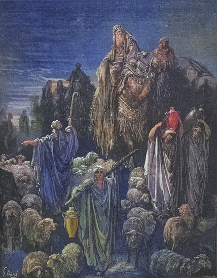 Engraving from the Dore Bible illustrating Genesis xlvi 5 to 7 Jacob goes to Egypt by Gustave Dore