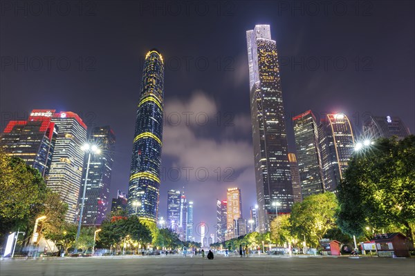 Guangzhou Canton skyline with skyscrapers city centre downtown at night in Guangzhou, China, Asia