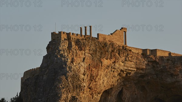 Early morning light, Acropolis of Lindos, Temple of Athena Lindia, Lindos, Rhodes, Dodecanese,