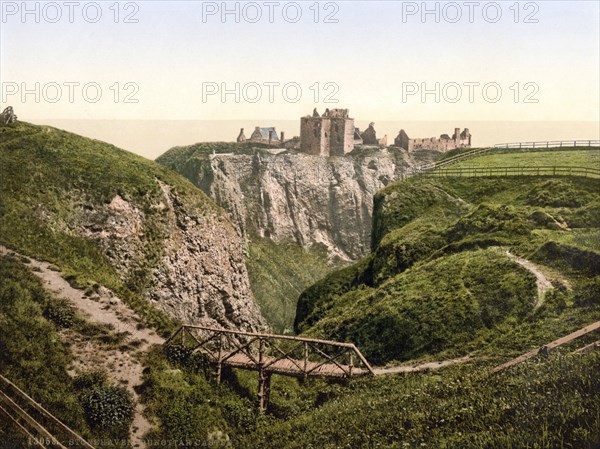 Dunnottar Castle, fort on the shelving slope, a castle ruin in Aberdeenshire, Scotland, Historical,