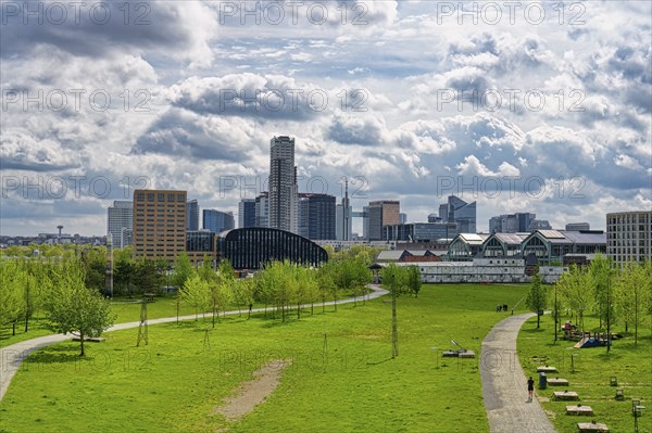 Panoramic view over Brussels skyline with the North Business district and the former Tours & Taxis