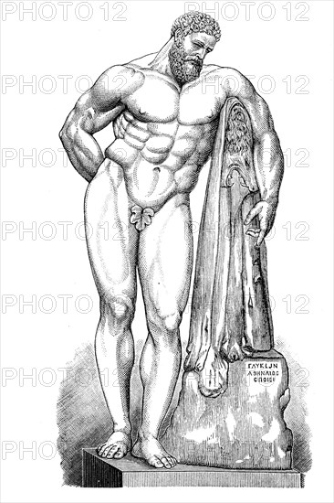 Carnesian Hercules, demigod from Greece, after a statue from Naples, illustration from 1880,