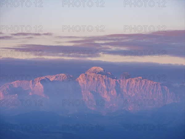 Catinaccio group in the first sunlight, Val Gardena, Dolomites, South Tyrol, Italy, Europe