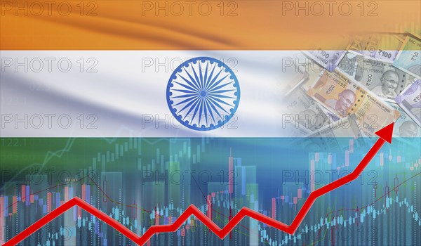 Growth of India economy on the financial graph. India financial growth concept, economic recovery