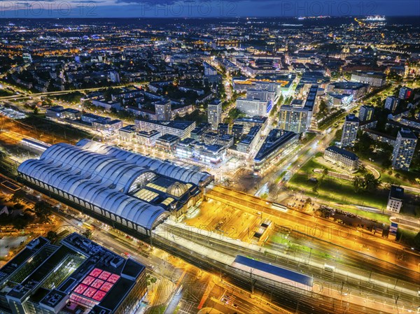 Dresden Südvorstadt main railway station and Prager Strasse, Dresden aerial view, Dresden, Saxony,