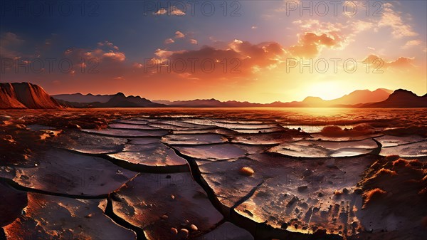 Aerial perspective of a salt and clay pan revealing the intricate patterns of its broken surface,