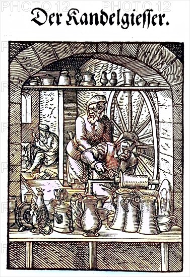 Tinsmith, sometimes also called tinsmith, tinsmith, tinsmith, tin worker, Der Kandelgiesser,