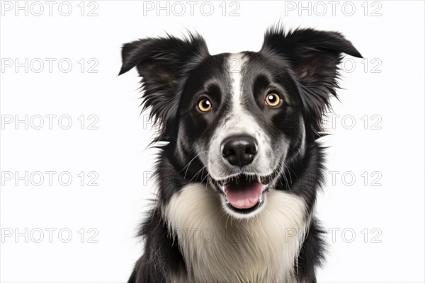 Portrait of Border Collie dog on white background. KI generiert, generiert AI generated