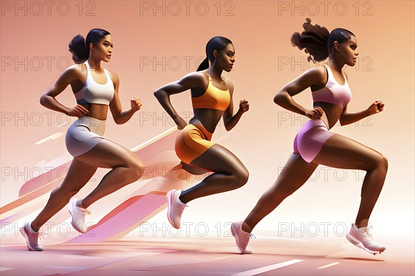 Female marathon 2024 olympic runners in abstract dynamic shapes, AI generated