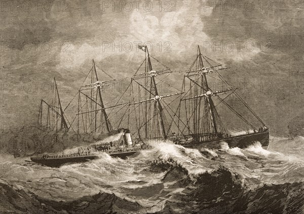 The 3867 tonne steamship Celtic crossing the Atlantic in the winter of the 1870s. From American