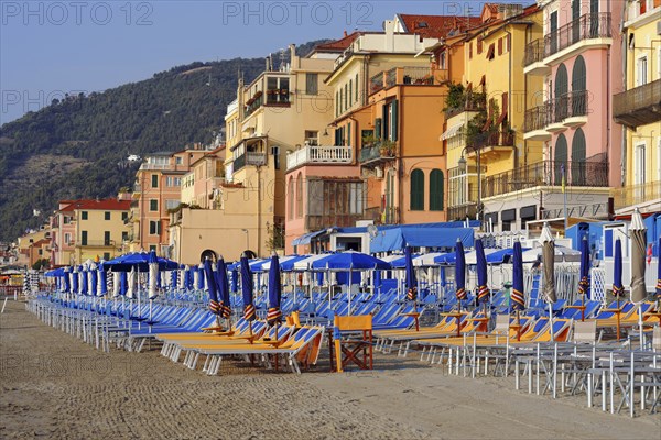 Early morning on the beach, Alassio, Ligurian sea, Liguria, Italy, Europe