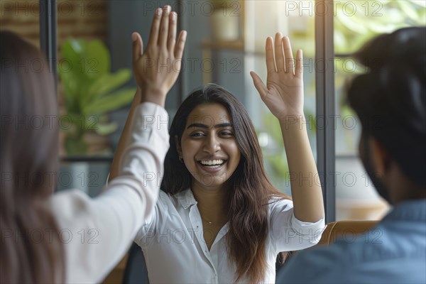Confident successful indian business manager woman executive explains business and success