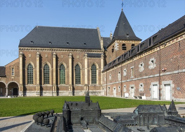 Outer court and Baroque church of Commandery of Alden Biesen, 16th-century moated castle at