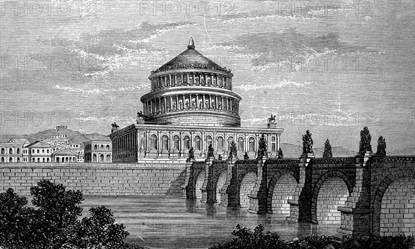Tomb of Hadrian, Castel Sant'Angelo, in Rome, Italy, in 1880, Historical, digital reproduction of