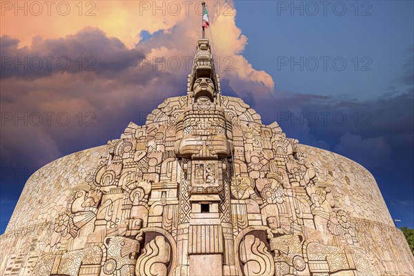 Merida, an iconic Homeland Monument Monumento a la Patria located at the runabout of Paseo de