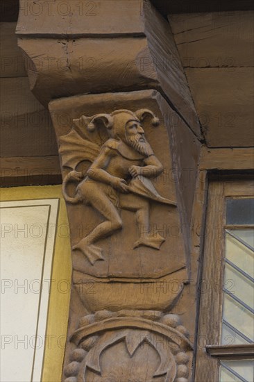 Breastcloth of a former patrician house from 1521, carvings, Goslar, Lower Saxony, Germany, Europe