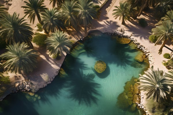 Oasis nestled in the heart of the arabian desert, AI generated