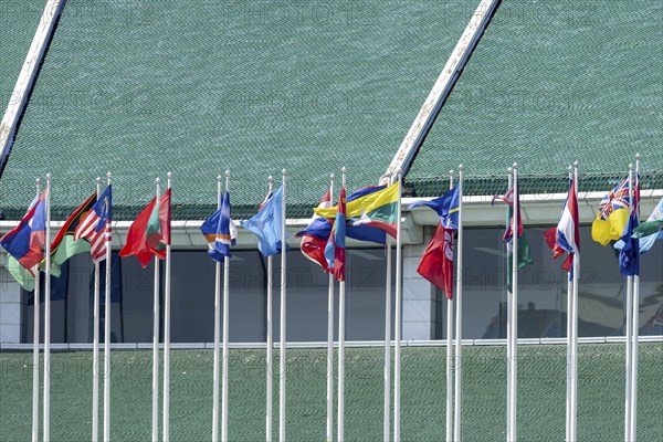 Many flags in front of the United Nations Conference Centre, Bangkok