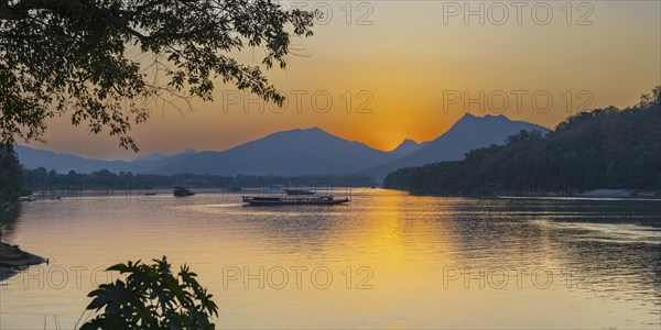 Sunset on the Mekong near Luang Prabang, Laos, Asia