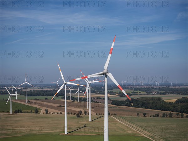 Wind farm near Anklam, drone photo of wind turbines, Sarnow, Mecklenburg-Western Pomerania,